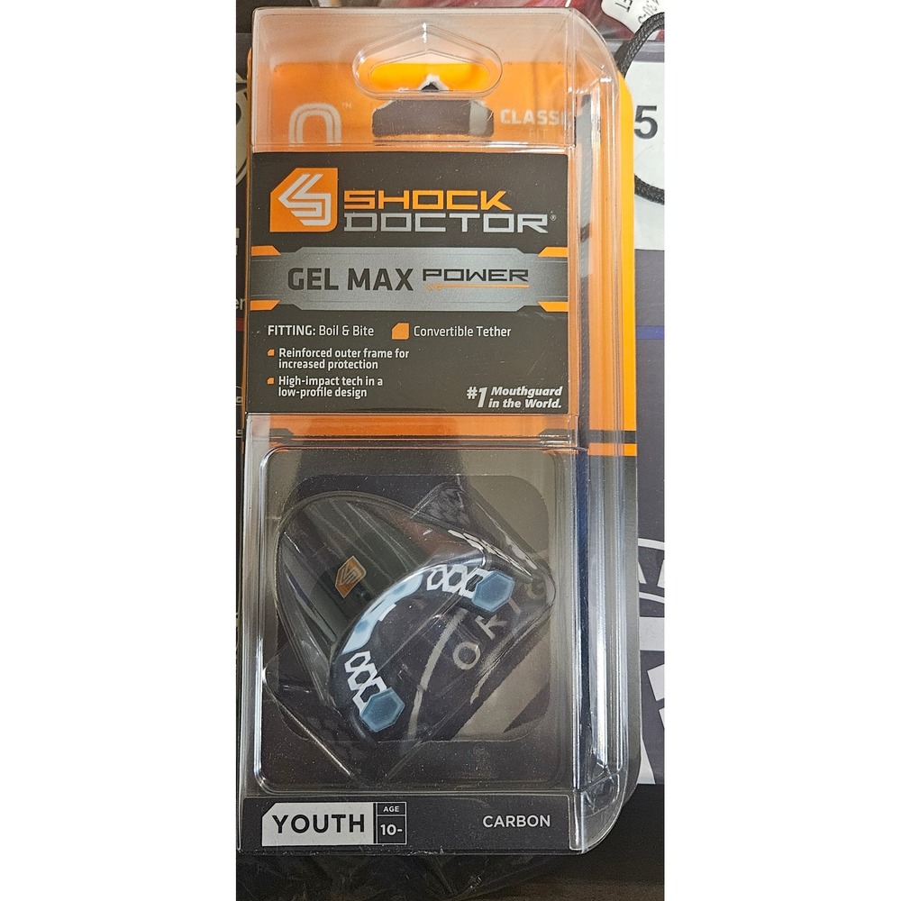 Shock Doctor Gel Max Power Youth Mouthguard‎ Convertible Tether Carbon